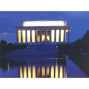 Lincoln Memorial Reflecting Pool Washington DC Photo Print Night 24706 Vintage